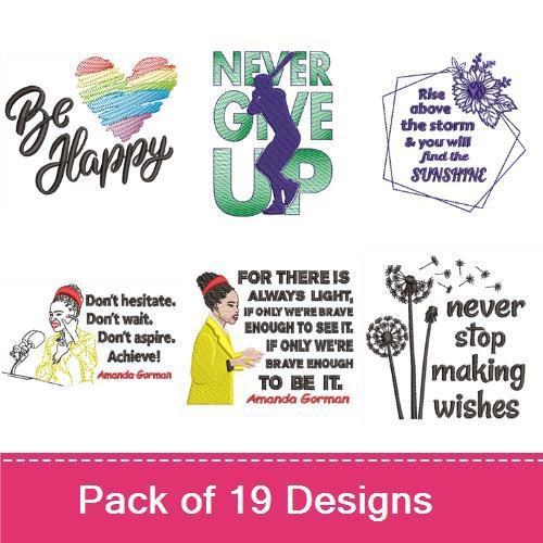 Inspirational Quotes Embroidery Designs Bundle – Be Strong & Courageous, Do More of What Makes You Happy, & More (19 Designs)