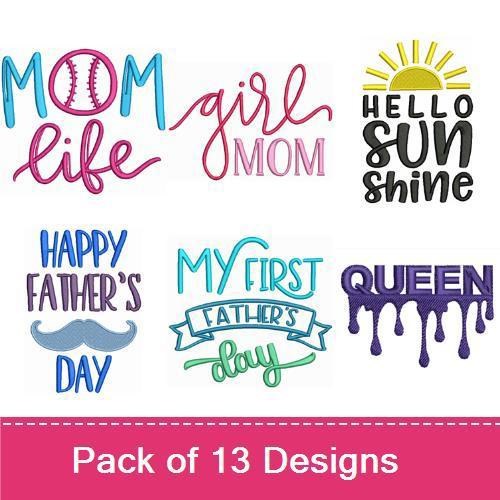 Blessed Family Embroidery Designs Bundle – Blessed Mama, Mom Life, Boy Mom, Girl Mom & More (13 Designs)