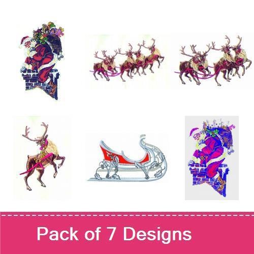 Reindeer & Sleigh Embroidery Bundle – Holiday Designs (7 Designs)