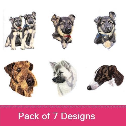 German Shepherd & Golden Retriever Embroidery Bundle – Dog Head Designs (7 Designs)