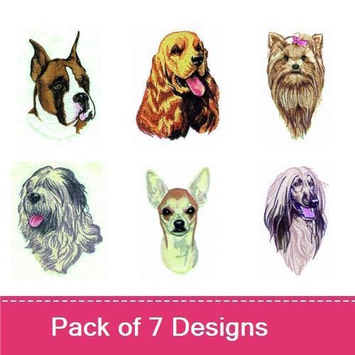 Dog Portrait Embroidery Designs Bundle – Great Dane, Boxer, Chihuahua & More (7 Designs)