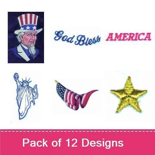 Patriotic Symbols Embroidery Designs Bundle – Uncle Sam, Eagle, Flag with Stars & More (12 Designs)