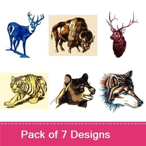 Wildlife Embroidery Bundle – Deer, Buffalo, Tiger & More (7 Designs)