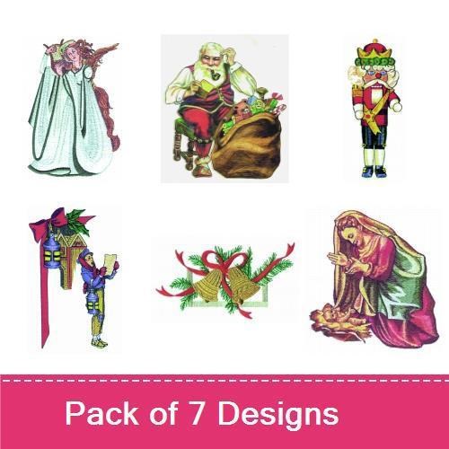 Vintage Christmas Embroidery Designs Bundle – Santa with Gifts, Nutcracker, Christmas Stocking & More (7 Designs)