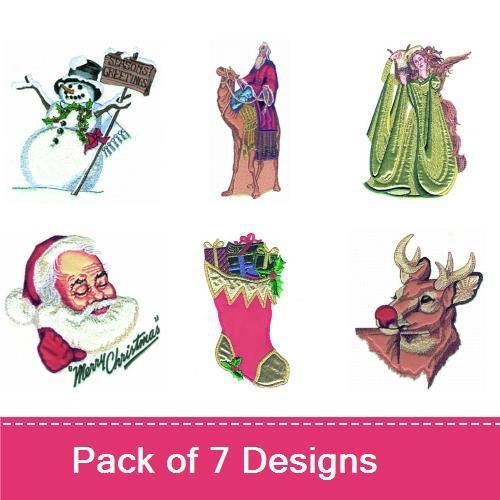 Applique Classic Christmas Embroidery Designs Bundle – Snowman, Santa Claus, Reindeer & More (7 Designs)