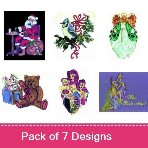 Classic Christmas Embroidery Designs Bundle – Santa Claus, Angels, Teddy Bear & More (7 Designs)