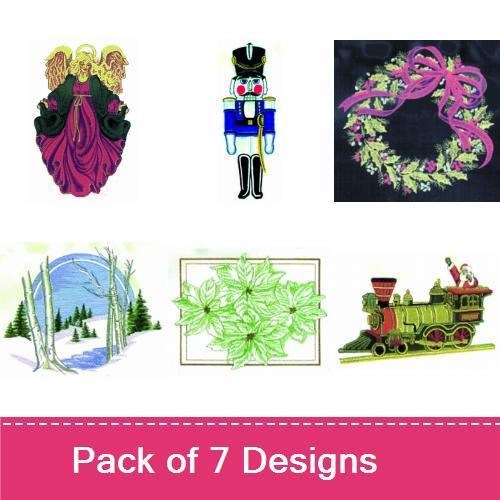 Classic Christmas Embroidery Designs Bundle – Angel, Christmas Tree, Nutcracker & More (7 Designs)