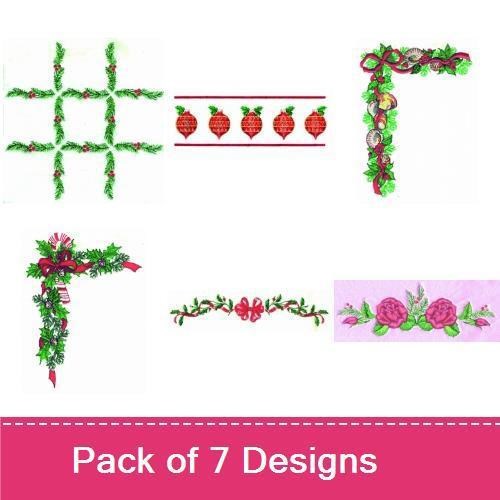 Festive Holiday Embroidery Bundle – Floral Border with Holly, Cross Stitch, Holly Berry Border & More (7 Designs)