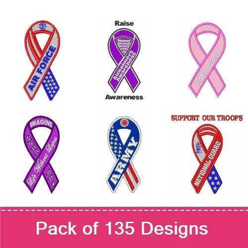 Ribbon Embroidery Bundle – Support Our Troops & Awareness (135 Designs)