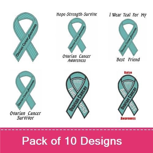 Cancer Awareness Ribbons Embroidery Designs Bundle – Ovarian Cancer Awareness, Prostate Cancer Awareness, Support Lung Cancer & More (10 Designs)