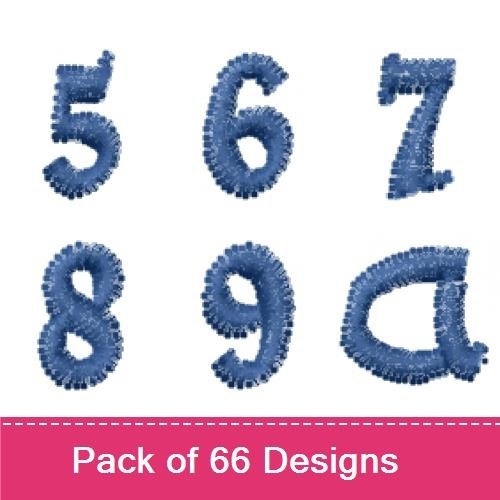Denim-Themed Numbers Embroidery Designs Bundle – Number 0, Number 1, Number 2, Number 3 & More (66 Designs)