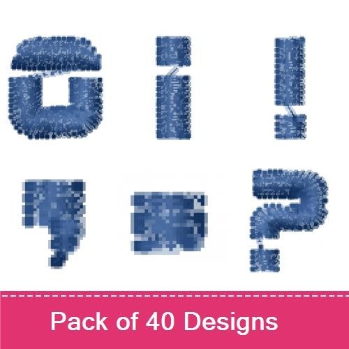 Denim Alphabet Characters Embroidery Bundle – Letter G, Letter I, Number 2 & More (40 Designs)