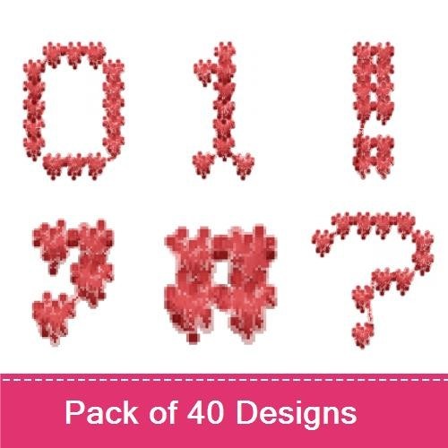 Floral Numbers Embroidery Designs Bundle – Red Floral Number 0, Red Floral Number 1, Red Floral Number 2 & More (40 Designs)