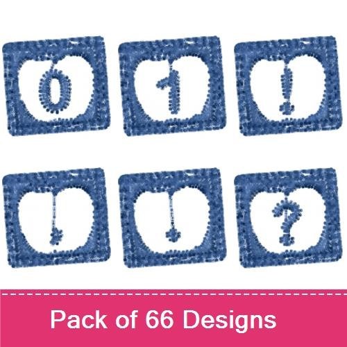 Denim Alphabet & Numbers Embroidery Designs Bundle – Denim Number 0, Denim Number 1, Denim Number 2 & More (66 Designs)