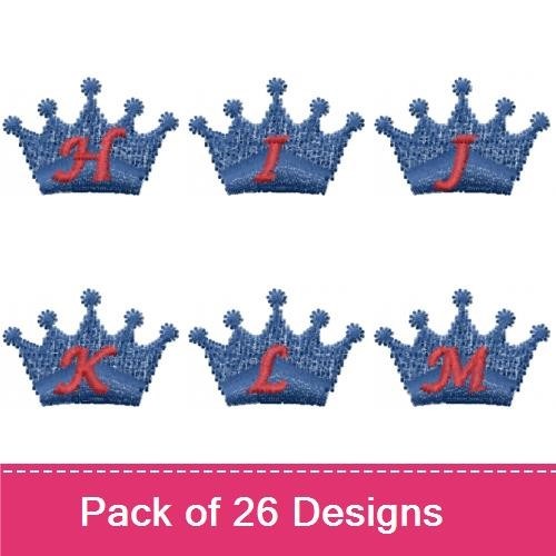 Crown Alphabet Embroidery Designs Bundle – Crown with A, Crown with B, Crown with C & More (26 Designs)