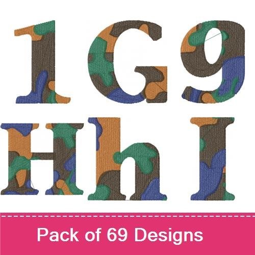 Camouflage Alphabet Embroidery Designs Bundle – Camouflage Number 0, Camouflage Number 1, Camouflage Number 2 & More (69 Designs)
