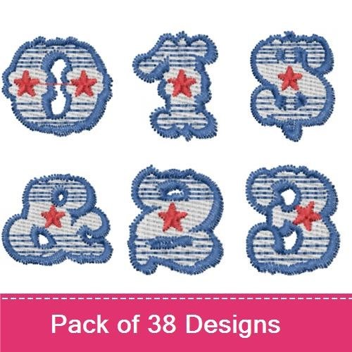 Striped Star Number Embroidery Designs Bundle – Striped Star Number 0, Striped Star Number 1, Striped Star Number 2 & More (38 Designs)