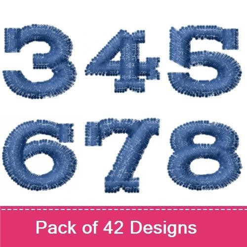 Denim Style Numbers & Symbols Embroidery Designs Bundle – Number 0, Number 1, Number 2 & More (42 Designs)