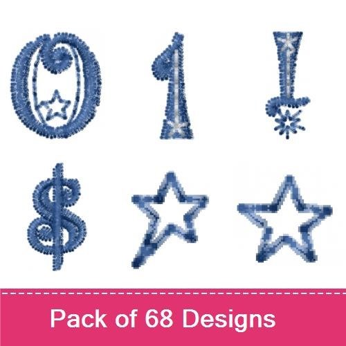 Denim Alphabet Characters Embroidery Designs Bundle – Denim Number 0 with Star, 1, 2, 3 & More (68 Designs)