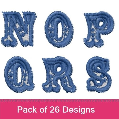 FSL Blue Denim Lace Alphabet Embroidery Designs Bundle – Lace Letter A, Lace Letter B, Lace Letter C & More (26 Designs)