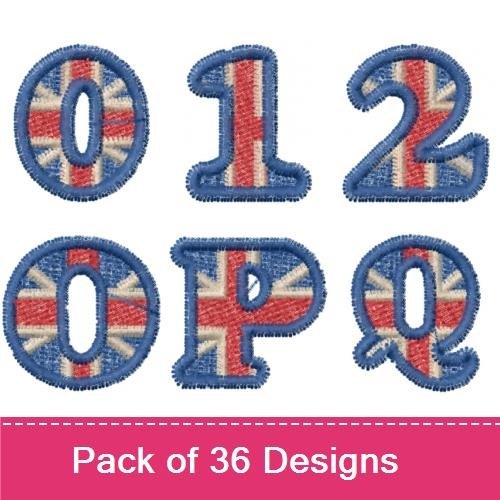 Applique Union Jack Embroidery Designs Bundle – Stylish Numbers & Letter A (36 Designs)