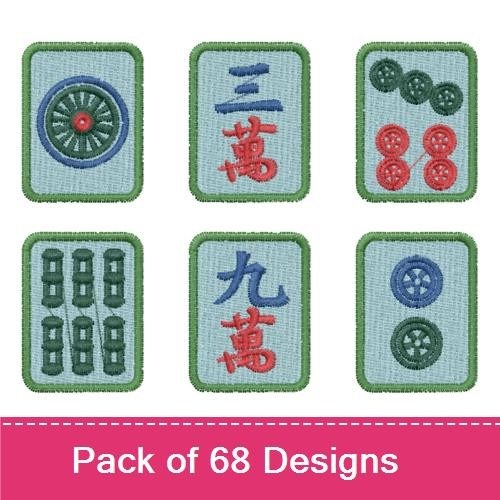 Mahjong Tiles Embroidery Designs Bundle – East, South, West, North & More (68 Designs)