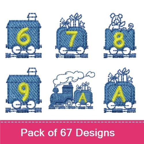Train-Themed Numbers Embroidery Designs Bundle – Adorable Train Number 0, 1, 2, 3 & More (67 Designs)