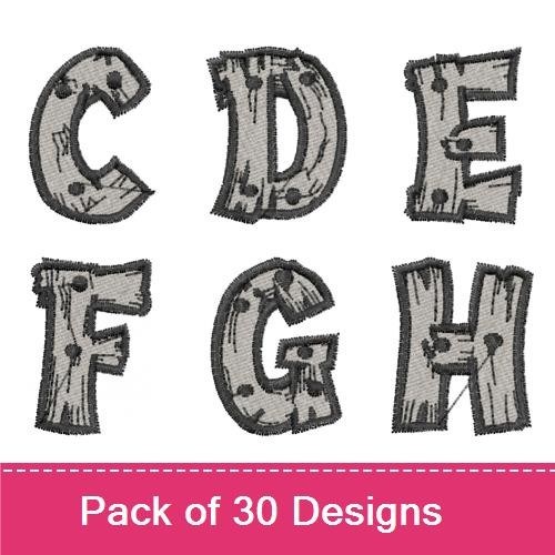 Rustic Wood Alphabet Embroidery Designs Bundle – Wooden Letter A, Wooden Letter B, Wooden Letter C & More (30 Designs)