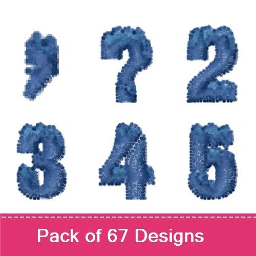 Denim Numbers & Symbols Embroidery Bundle – Number 0, Number 1, Number 2, Number 3 & More (67 Designs)