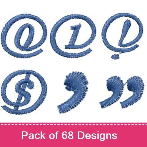 Denim Style Alphabet Embroidery Designs Bundle – Denim Style Number 1, Number 2, Symbol @ & More (68 Designs)