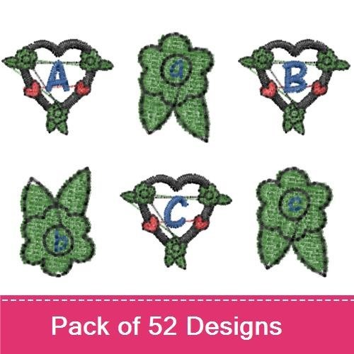 Floral Heart Embroidery Bundle – Floral Heart with Letter A, B, C, D & More (52 Designs)