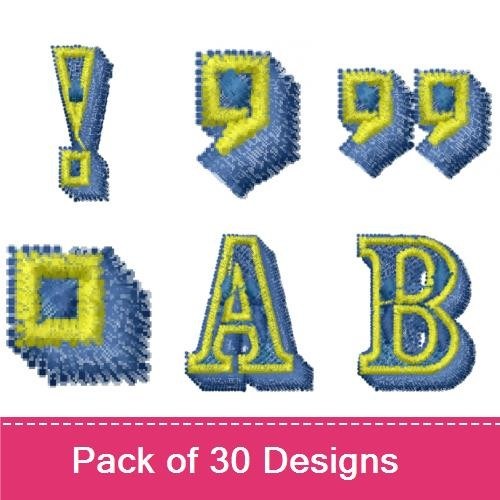 Denim Alphabet Letters Embroidery Designs Bundle – A, B, C, D, E, F, G & More (30 Designs)