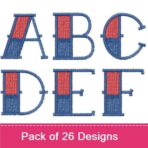 Two-Tone Alphabet Letters Embroidery Designs Bundle – A, B, C, D, E, G, H, J & More (26 Designs)