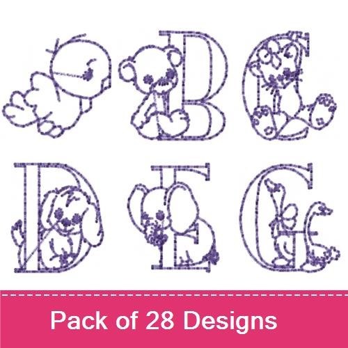 Bird, Teddy Bear & Animal Alphabet Embroidery Bundle – Letters A to G (28 Designs)
