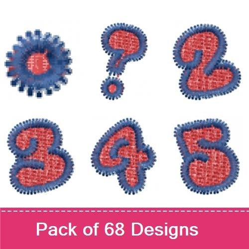 Red and Blue Stitched Alphabet Embroidery Designs Bundle – Red and Blue Number 1, Red and Blue Number 2, Red and Blue Number 3 & More (68 Designs)