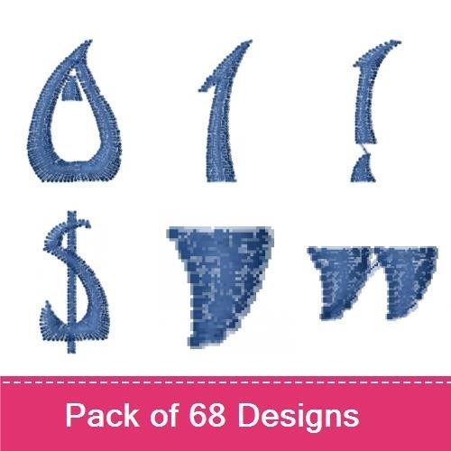 Denim Alphabet Embroidery Designs Bundle – Numbers, Dollar Sign & More (68 Designs)