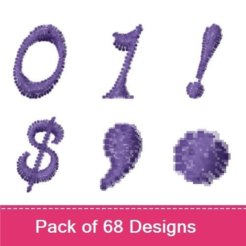 Purple Embroidered Numbers & Symbols Embroidery Designs Bundle – Number 0, Number 1, Dollar Symbol & More (68 Designs)
