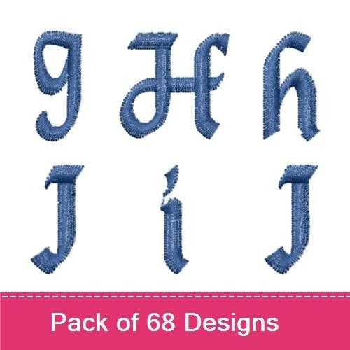 Denim Alphabet & Symbols Embroidery Bundle – Blue Denim Numbers 0-7, Dollar Sign & More (68 Designs)