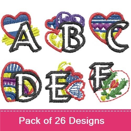 Colorful Heart Alphabet Embroidery Designs Bundle – Heart A, Heart B, Heart C & More (26 Designs)