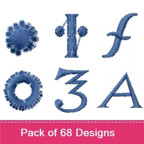 Denim-Themed Alphabet Symbols Embroidery Designs Bundle – Aries, Virgo, Gemini & More (68 Designs)