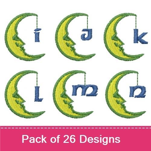Moon Alphabet Embroidery Designs Bundle – Moon with Letter A, B, C, D & More (26 Designs)