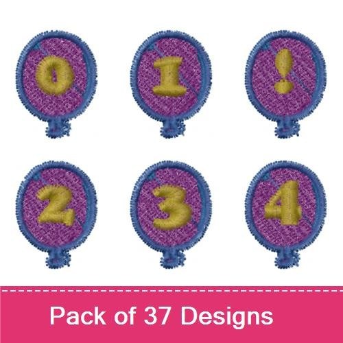 Balloon Numbers Embroidery Bundle – Balloon with Number 0, Balloon with Number 1, Balloon with Number 2 & More (37 Designs)