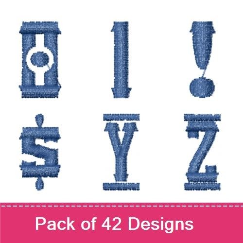 Denim Alphabet & Punctuation Embroidery Bundle – Denim Letter A, Denim Letter B, Denim Number 1 & More (42 Designs)