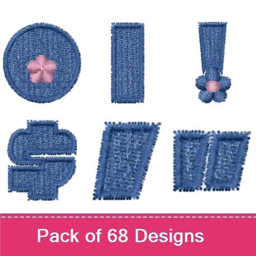 Denim Alphabet and Floral Embroidery Bundle – Denim Circle with Flower, Denim Numbers & More (68 Designs)
