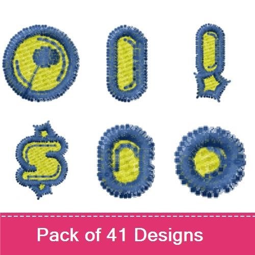 Applique Blue and Yellow Alphabet Letters Embroidery Designs Bundle – Circular Letters A-Z, Numbers 0-9 & More (41 Designs)