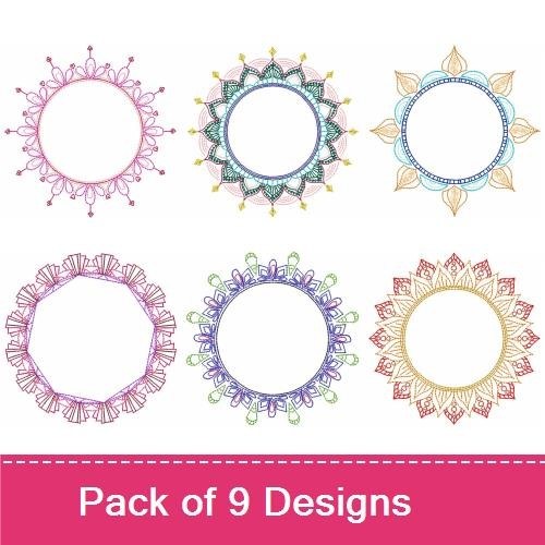 Floral Frame Embroidery Designs Bundle – Pink, Blue, Yellow, Green & More (9 Designs)