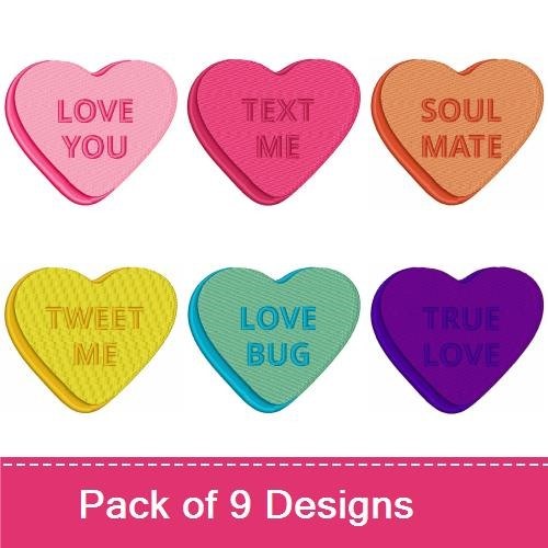 ITH Sweetheart Conversation Hearts Embroidery Designs Bundle – Love You, Text Me, Soul Mate & More (9 Designs)
