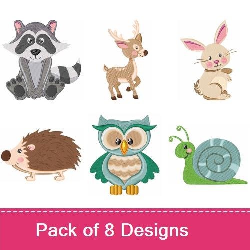 Woodland Animals Embroidery Bundle – Raccoon, Deer, Bear, Fox & More (8 Designs)