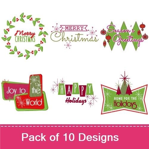 Christmas Greetings Embroidery Designs Bundle – Season's Greetings, Merry Christmas Wreath, Joy to the World & More (10 Designs)