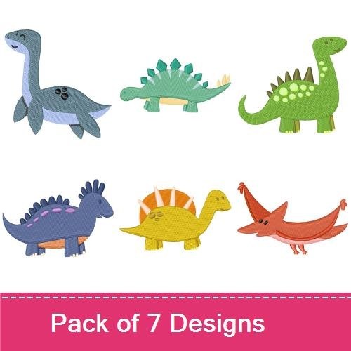 Cute Dinosaur Friends Embroidery Bundle – Triceratops, Brachiosaurus, Stegosaurus, Tyrannosaurus Rex & More (7 Designs)